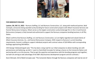 Press Release – Numunu Staffing Recieves $20 million dollar bond to expand into government contracting…